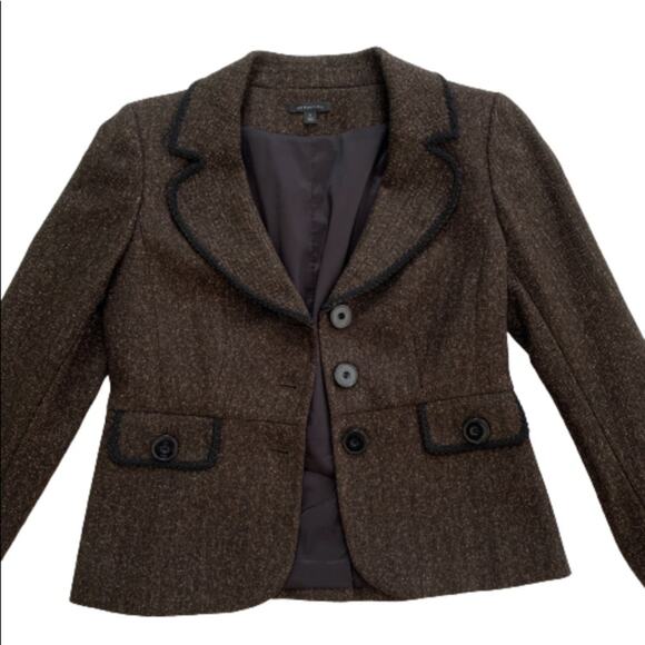 Semantiks Blazer Brown Tan Wool Blend Tweed Button Front Pockets Fitted Size 0 - Picture 12 of 13
